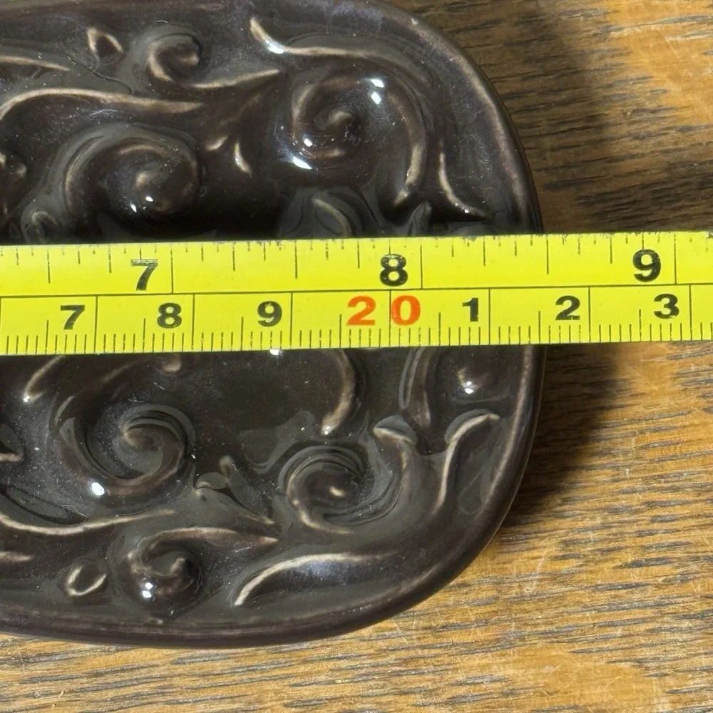 Drake Design Brown Ceramic Spoon Rest Fleur De Lis Scroll Kitchen 8.5